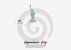 4th of July. United State of America Independence day. Statue of Liberty National Monument on calendar marked date Patriotic day