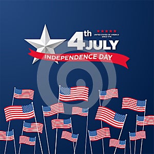 4th of July, United Stated independence day greeting. Fourth of July on blue background design. Usable as greeting card, banner, f