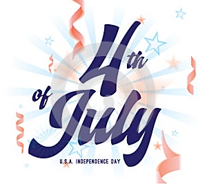 4th of July, United Stated independence day greeting. Fourth of July typographic design.