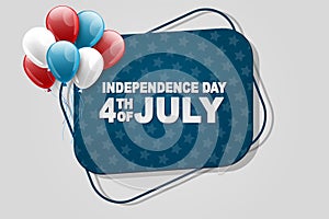 4th of July United States national Independence Day celebration banner with blue, red, and white balloons for a website header or