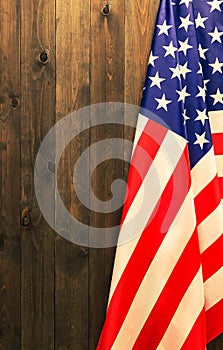4th of July, the US Independence Day, place to advertise, wood background, American flag