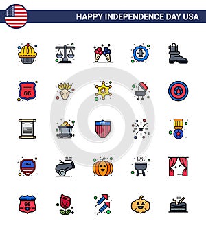 4th July USA Happy Independence Day Icon Symbols Group of 25 Modern Flat Filled Lines of shose; eagle; icecream; celebration;