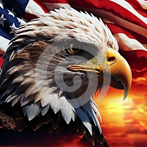 4th of July USA Independence Day background with American flag and bald eagle