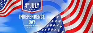 4th of july USA independence day banner design with american flags on sky background vector