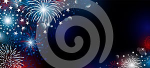 4th of july USA independence day banner design of fireworks on black background with copy space vector illustration