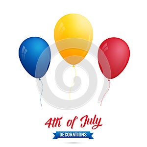 4th of July-USA Independence Day. Decoration set of red, blue, gold balloons. Fourth of July vector illustration.