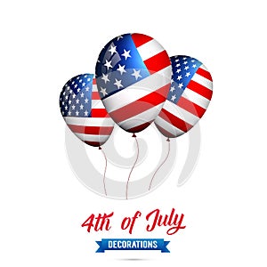4th of July-USA Independence Day. Decoration set of USA flag balloons. Fourth of July vector illustration.