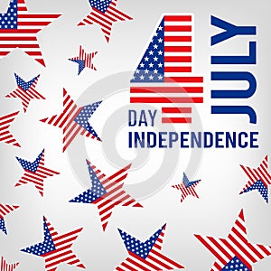 4th July. USA Independence day, patriotic american banner. Festive stars vector background