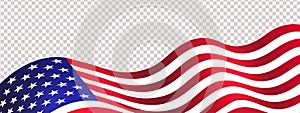 4th of July USA Independence Day. Waving american flag isolated on transparent background