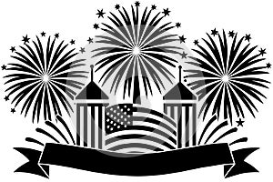 4th of July Vector Illustration Silhouetted white background