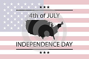 4th of July web banner. Usa map silhouette, United States national flag and Independence Day text. Vector illustration