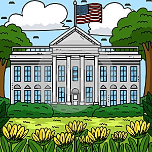 4th Of July White House Colored Cartoon I