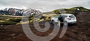 4WD car travel off road in Landmannalaugar Iceland