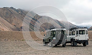 4wd cars in Landmannalaugar mountains, Iceland