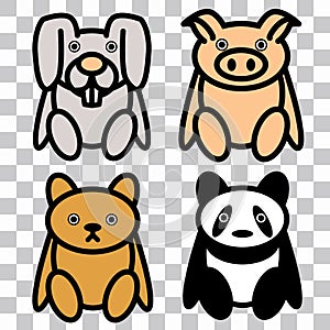 4x Cute Cuddly Toys: Piggy, Bunny, Bear