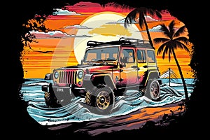 4x4 adventure off road on the beach colorful vector art