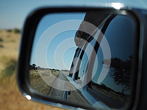 4X4 camping car reflected its own mirror