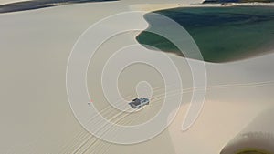 4x4 car truck at Lencois Maranhenses Brazil. Tropical scenery. Northeast Brazil.