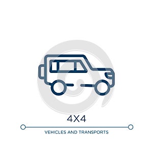 4x4 icon. Linear vector illustration from transportation collection. Outline 4x4 icon vector. Thin line symbol for use on web and