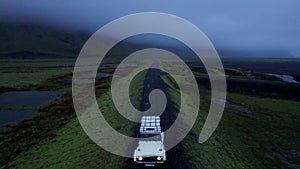 4x4 Off Road White Vehicle Driving Iceland F-Road at Night
