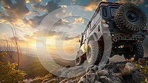 4x4 offroad adventure vehicle with scenic landscape