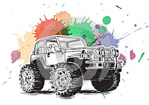 4x4 Sports Utility Vehicle SUV Grunge Vector Illustration