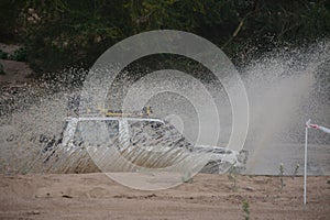 4x4 vehicle driving through Limpopo riverbed