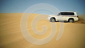 4x4 vehicle driving off road. Stock. Sand dune all-terrain car