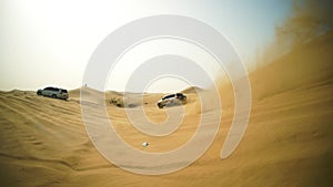 4x4 vehicle driving off road. Stock. Sand dune all-terrain car