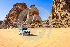 4x4 vehicle. Off road in the desert.