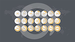 5 10 15 20 25 30 35 40 45 50 55 60 65 70 75 80 85 90 95 100 percent chart. Vector percentage. Circle isolated icon for download,