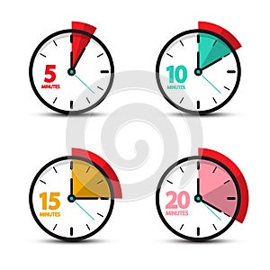 5, 10, 15, 20 Minutes Analog Clock Icons