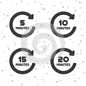 5, 10, 15 and 20 Minutes rotation icons. Timer symbols.