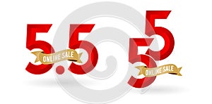 5.5 Mega sale, 5.5 online sale, with gradient red and golden ribbon applicable poster or flyer design, social media banner