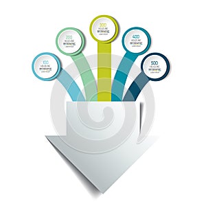 5 arrows merging into one point. Infographics chart, scheme