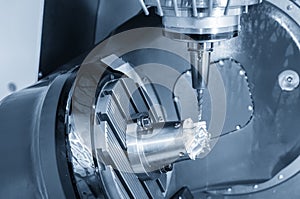 The 5-axis machining center cutting the turbine parts  parts with taper ball end mill tool