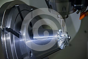 The  5-axis  machining center cutting the turbocharger parts with solid ball end mill tool