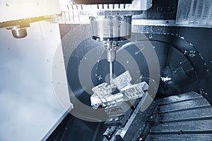 The 5-axis machining centre cutting the aluminium  aerospace part with solid ball  endmill tool.