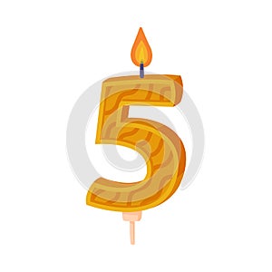 5 burning number shaped candle for Birthday anniversary celebration cartoon vector illustration