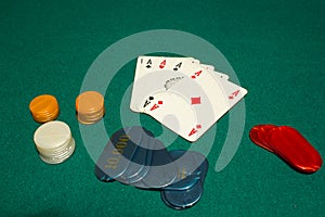 5 card draw, poker, four aces