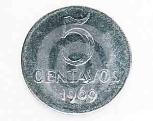 5 Centavos thin planchet 1.0mm coin, 1967~1970 - Cruzeiro Novo serie, 1969. Bank of Brazil. Obverse, issued on 1969