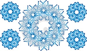 5 circles in Gradient blue dots pattern, in variance size with white background