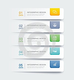 5 data infographics tab paper index template. Vector illustration abstract background