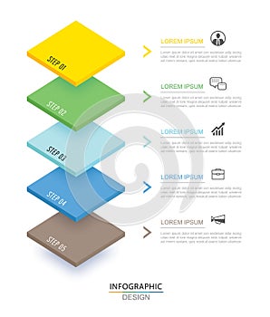 5 data infographics tab paper index timeline template. Vector illustration abstract background