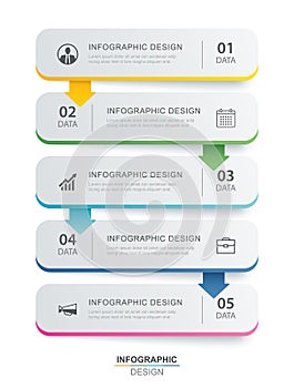 5 data infographics timeline tab paper index template. Vector illustration abstract background