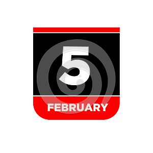 5 Feb calendar day vector icon