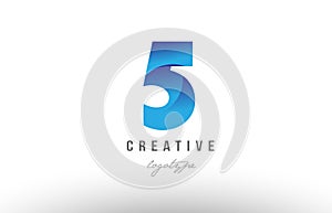 5 five blue gradient number numeral digit logo icon design
