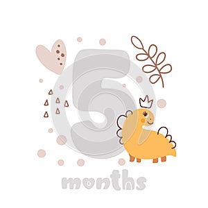 5 five months anniversary card. Baby shower print with cute animal dino and flowers capturing all special moments. Baby