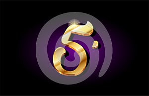 5 five number numeral digit golden 3d logo icon design