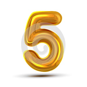 5 Five Number Vector. Golden Yellow Metal Letter Figure. Digit 5. Numeric Character. Alphabet Typography Design Element